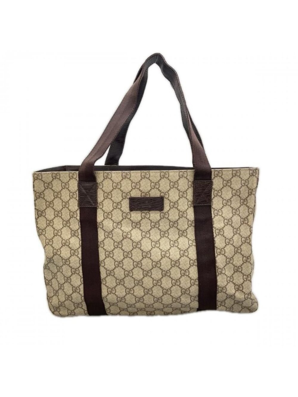 Gucci Tote GG Logo Shoulder Bag Supreme Canvas Beige Dark Brown Silver